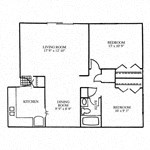 Floor plan for 2 beds, 1 bath, 826 sqft
